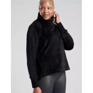 Athleta Women's Double Cozy Karma Funnel Neck Black Sweatshirt Yoga Velour Small
